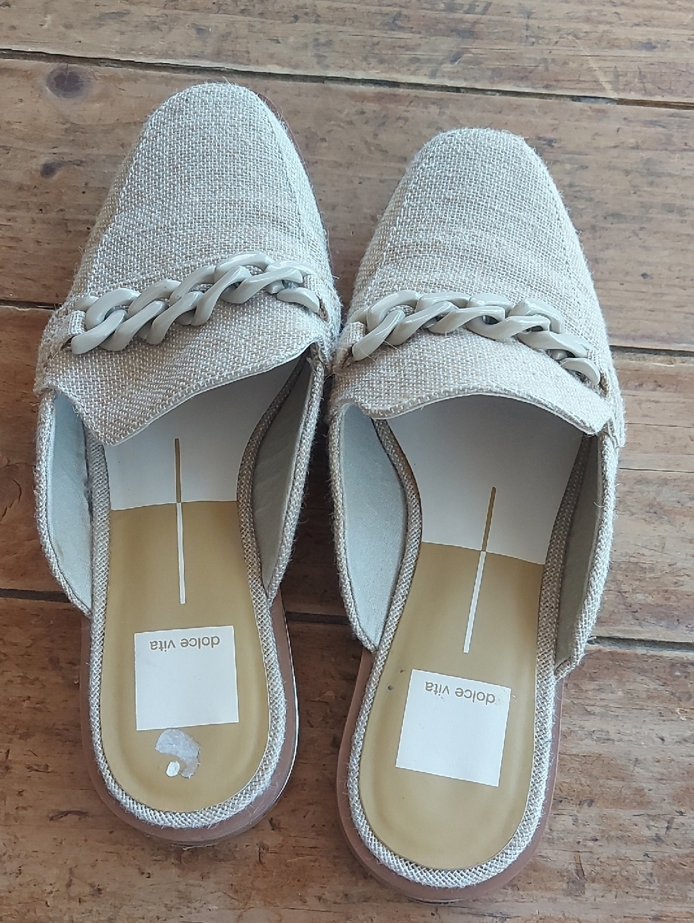 Dolce Vita Natural Beige Chain-Trim Slip-On Mules - Picture 4 of 7